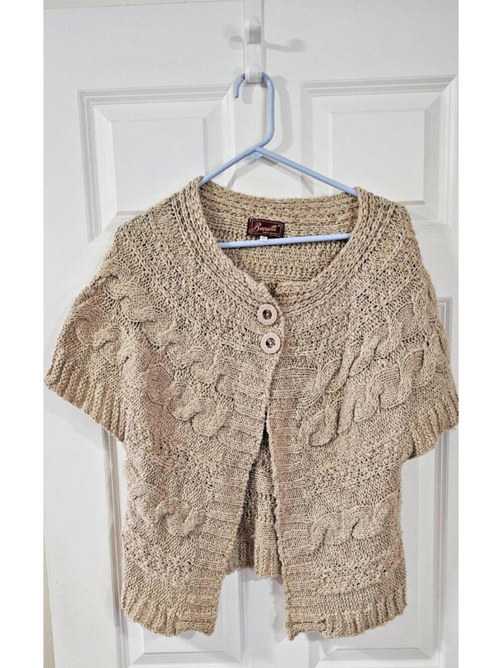Berretti Wool Blend Women’s Cable Knit Babydoll Style Cardigan Beige Size Medium